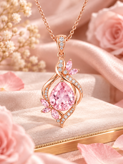 LUMINANCE JEWELRY Pink Teardrop CZ Rose Gold Necklace | Sparkling & Elegant Style for Radiant-Looking Outfits