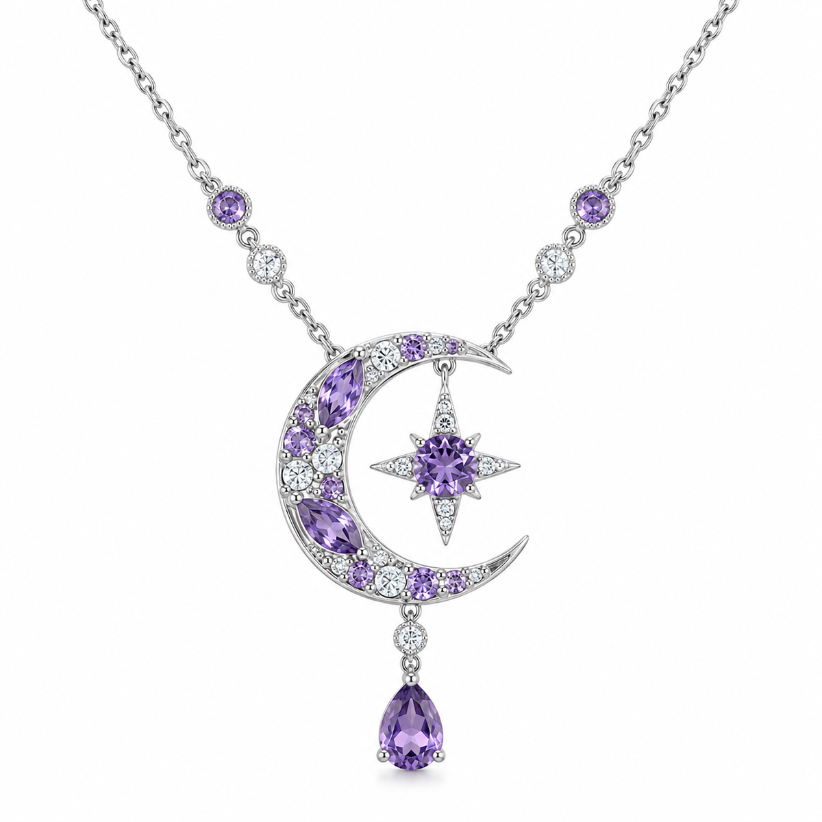 Lumière Purple Moon & Star CZ Necklace: Celestial Glow Edition