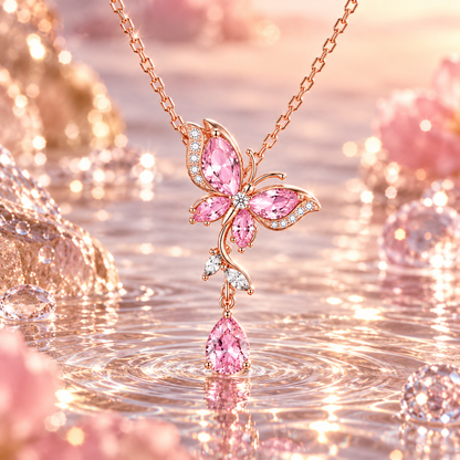 Pink Butterfly CZ Pendant Necklace: Rose Gold Edition