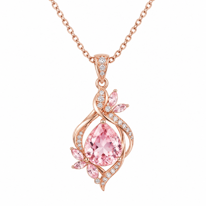 LUMINANCE JEWELRY Pink Teardrop CZ Rose Gold Necklace | Sparkling & Elegant Style for Radiant-Looking Outfits