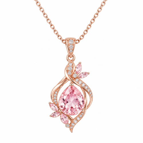 LUMINANCE JEWELRY Pink Teardrop CZ Rose Gold Necklace | Sparkling & Elegant Style for Radiant-Looking Outfits