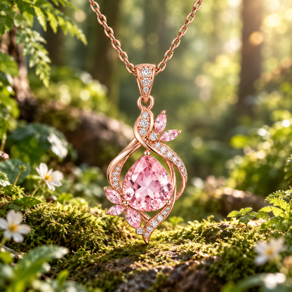 LUMINANCE JEWELRY Pink Teardrop CZ Rose Gold Necklace | Sparkling & Elegant Style for Radiant-Looking Outfits