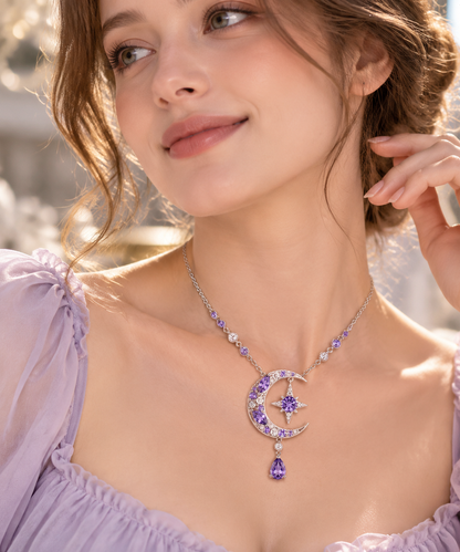 Lumière Purple Moon & Star CZ Necklace: Celestial Glow Edition