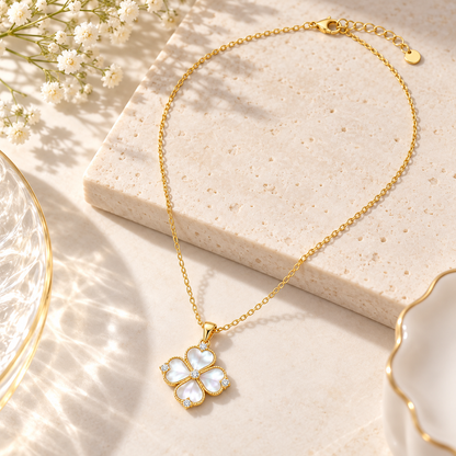 Dainty Mother of Pearl Clover Necklace – Elegant Accessory & Everyday Wear Jewelry