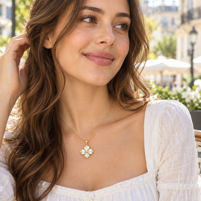 Dainty Mother of Pearl Clover Necklace – Elegant Accessory & Everyday Wear Jewelry