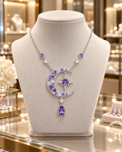 Lumière Purple Moon & Star CZ Necklace: Celestial Glow Edition