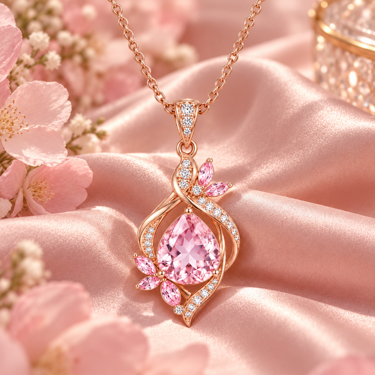 LUMINANCE JEWELRY Pink Teardrop CZ Rose Gold Necklace | Sparkling & Elegant Style for Radiant-Looking Outfits