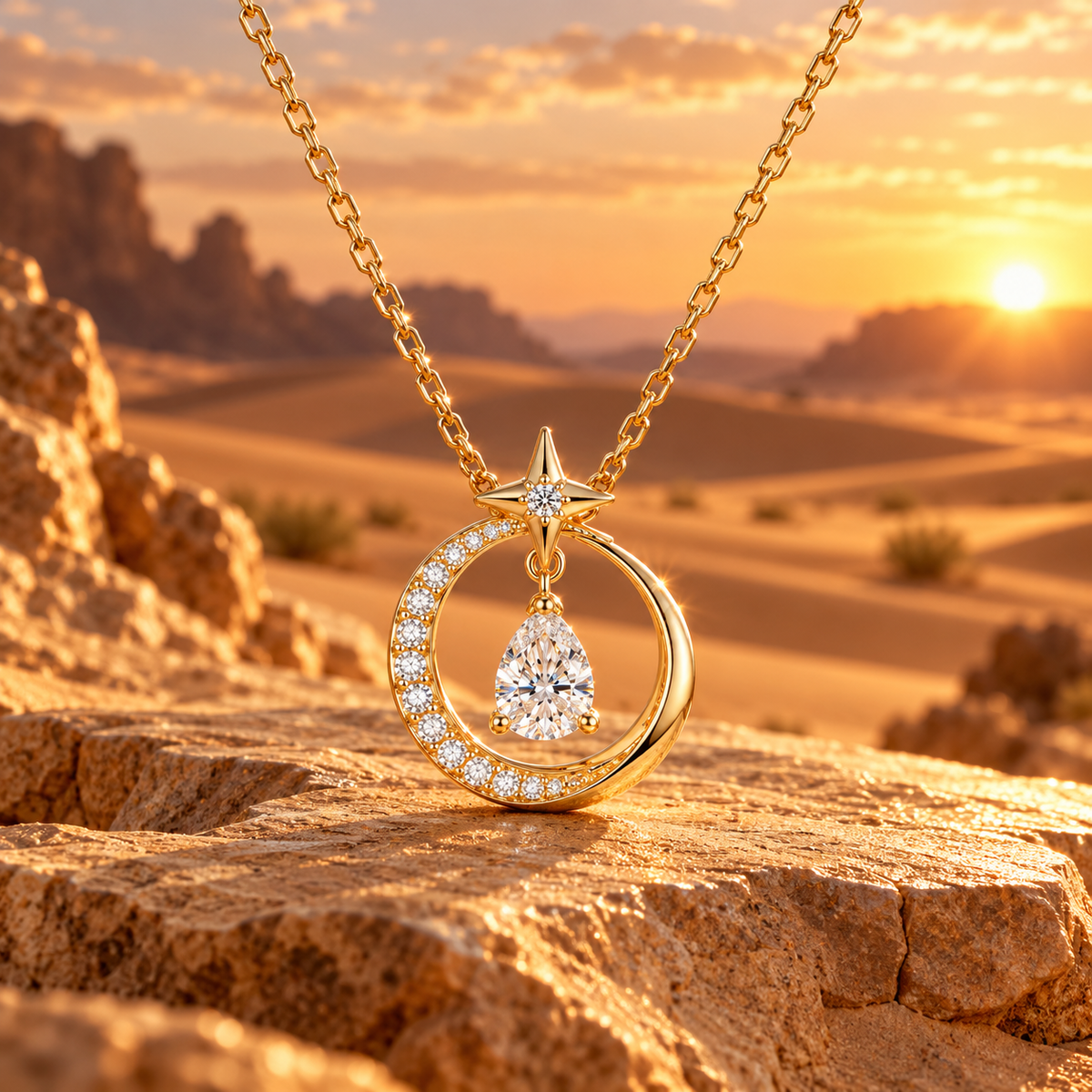 LUNARA Star & Moon CZ Pendant Necklace | Sparkle Boost & Elegant Neck Feel