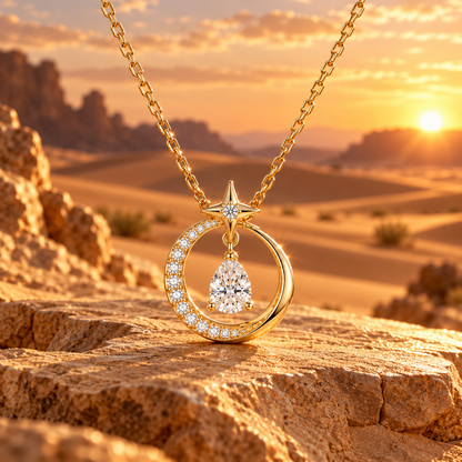 LUNARA Star & Moon CZ Pendant Necklace | Sparkle Boost & Elegant Neck Feel