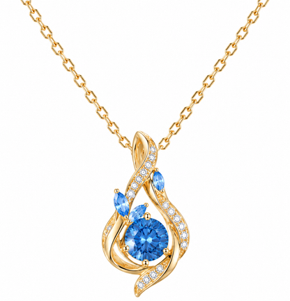 Blue CZ Teardrop Pendant Necklace | Ornate Golden Frame Daily Wear Necklace