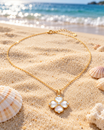 Dainty Mother of Pearl Clover Necklace – Elegant Accessory & Everyday Wear Jewelry