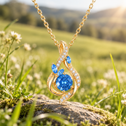Blue CZ Teardrop Pendant Necklace | Ornate Golden Frame Daily Wear Necklace