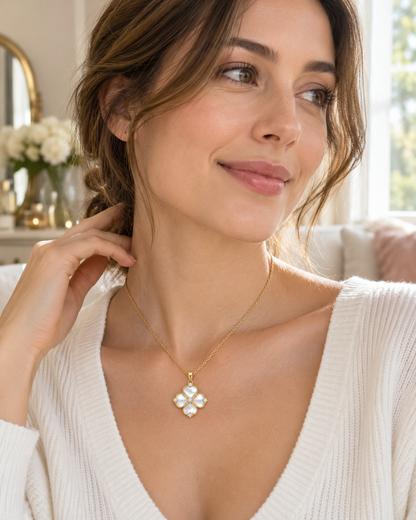 Dainty Mother of Pearl Clover Necklace – Elegant Accessory & Everyday Wear Jewelry