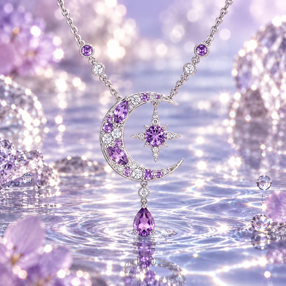 Lumière Purple Moon & Star CZ Necklace: Celestial Glow Edition
