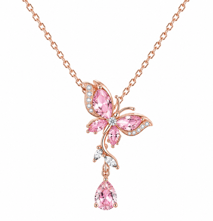 Pink Butterfly CZ Pendant Necklace: Rose Gold Edition