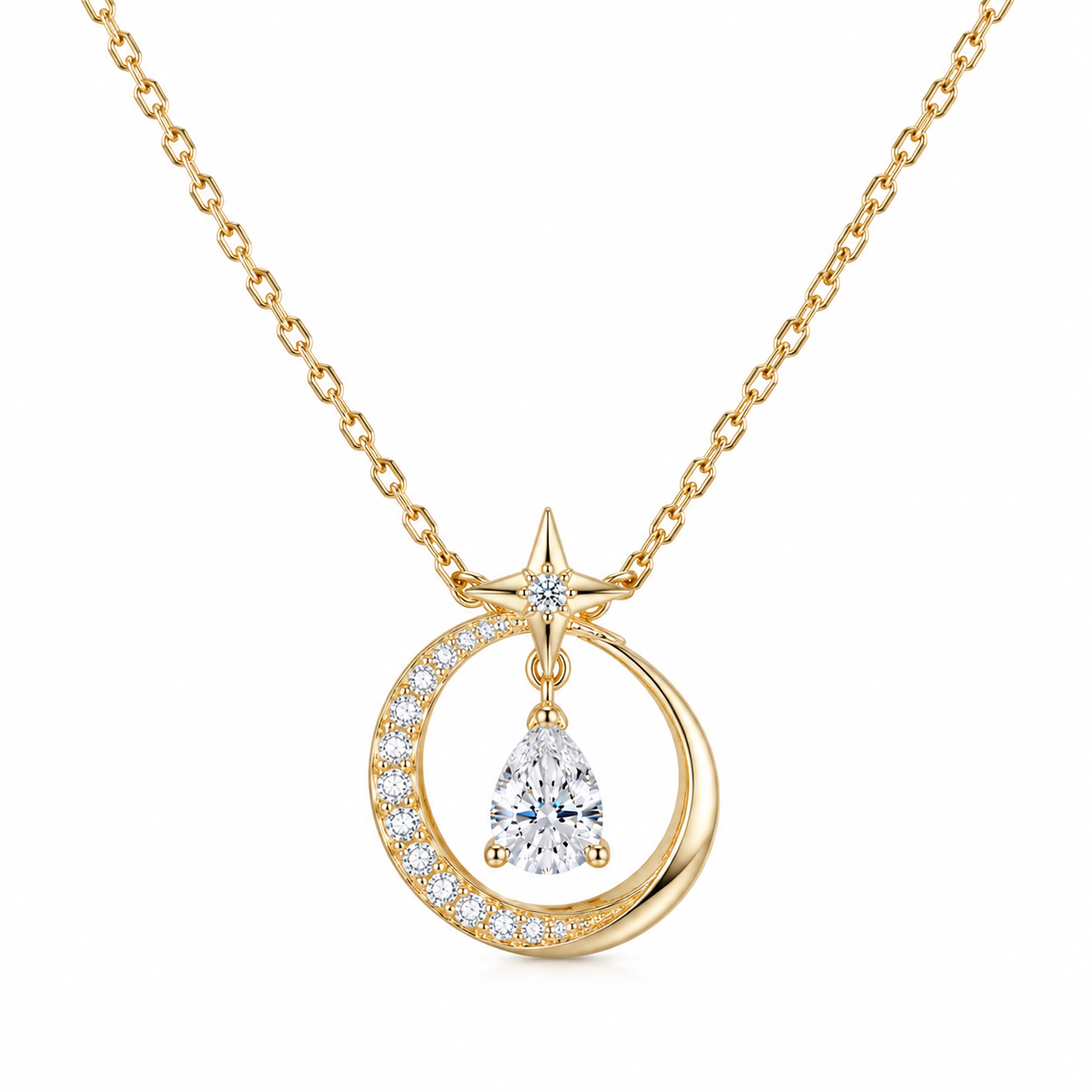 LUNARA Star & Moon CZ Pendant Necklace | Sparkle Boost & Elegant Neck Feel