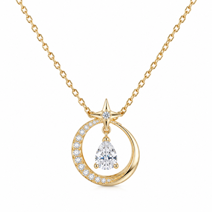 LUNARA Star & Moon CZ Pendant Necklace | Sparkle Boost & Elegant Neck Feel