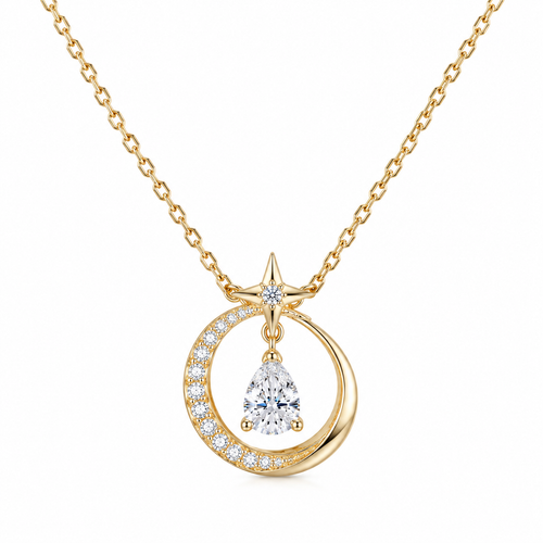 LUNARA Star & Moon CZ Pendant Necklace | Sparkle Boost & Elegant Neck Feel