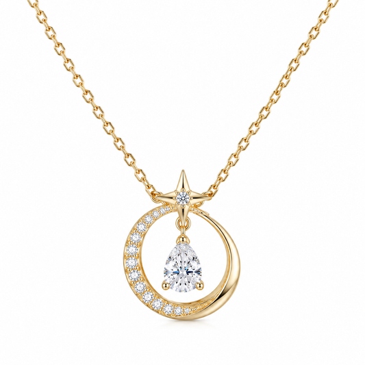 LUNARA Star & Moon CZ Pendant Necklace | Sparkle Boost & Elegant Neck Feel